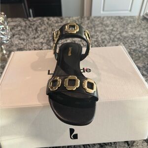 Larroude Milan Flat Sandal, Black